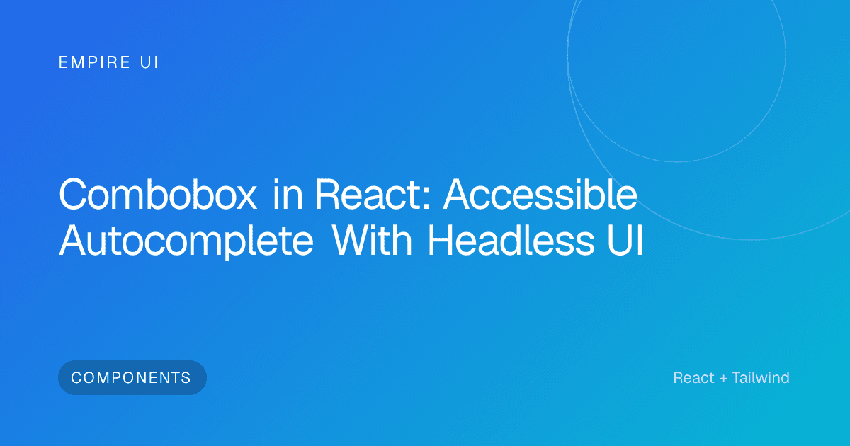 React combobox autocomplete component with dropdown suggestions on dark background