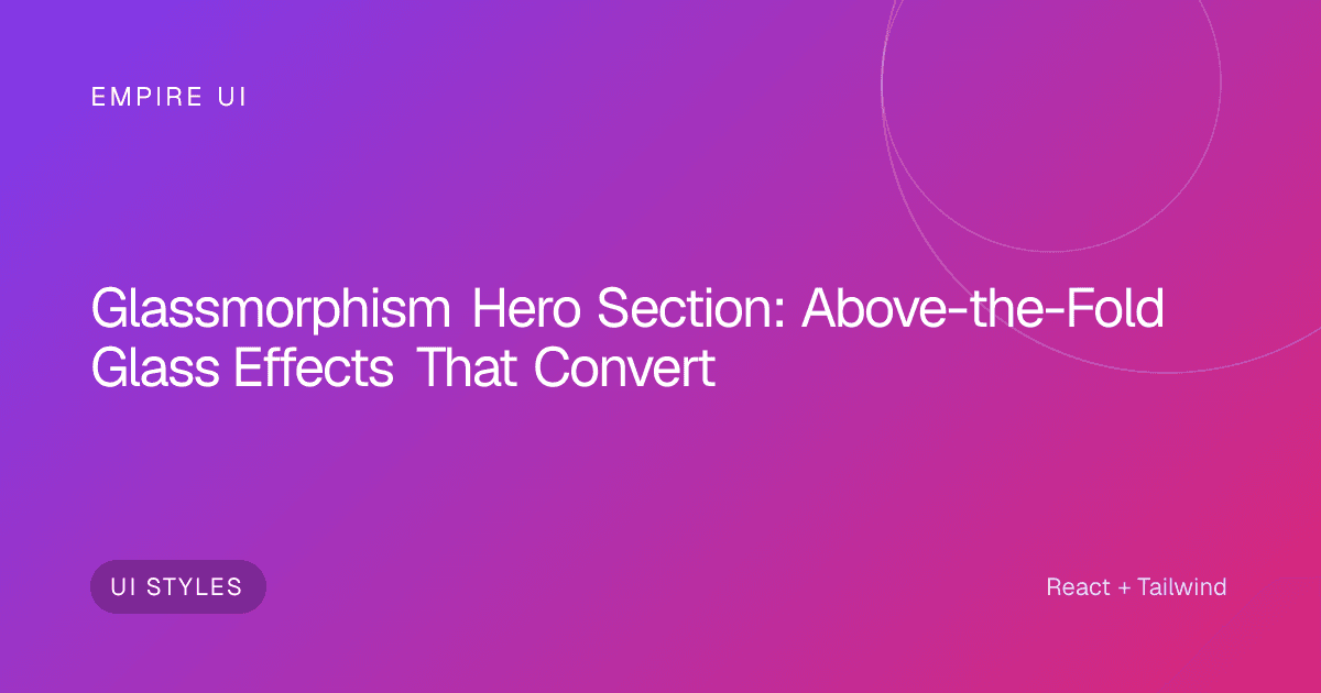 Frosted glass hero section with gradient background and glowing UI panels