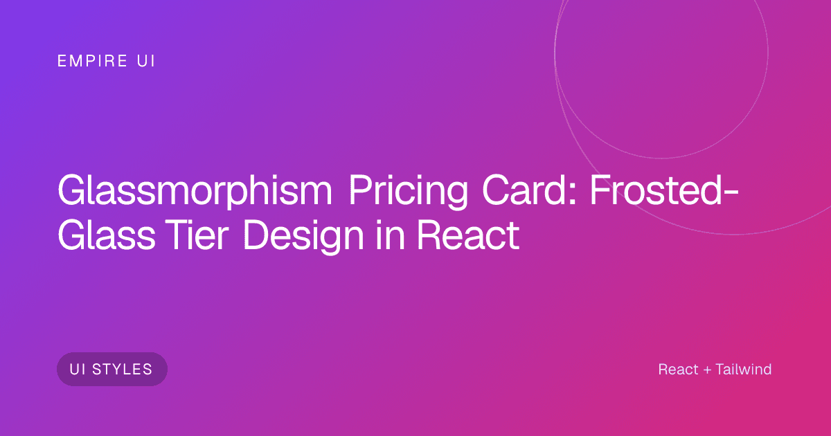 frosted glass pricing card UI design on gradient background
