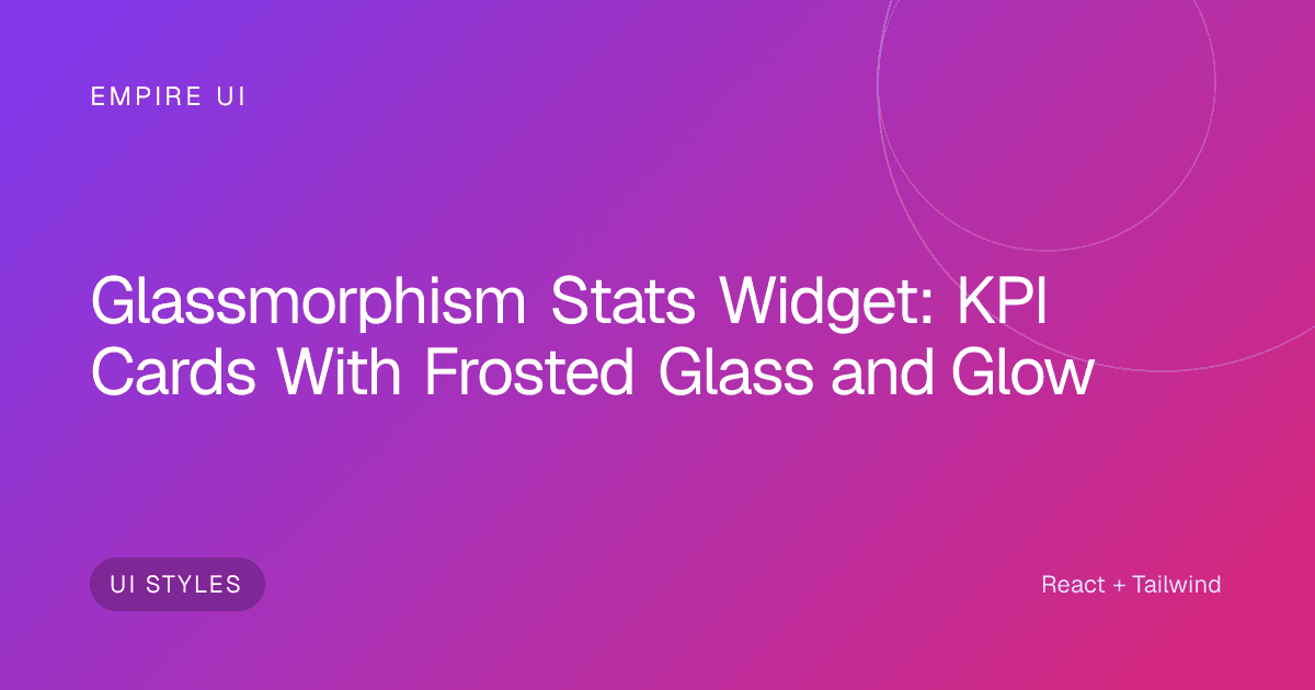 frosted glass KPI dashboard cards with glowing neon borders