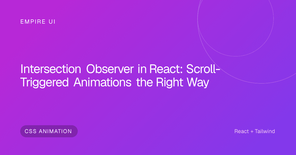 Browser window showing scroll-triggered UI animations on a dark screen