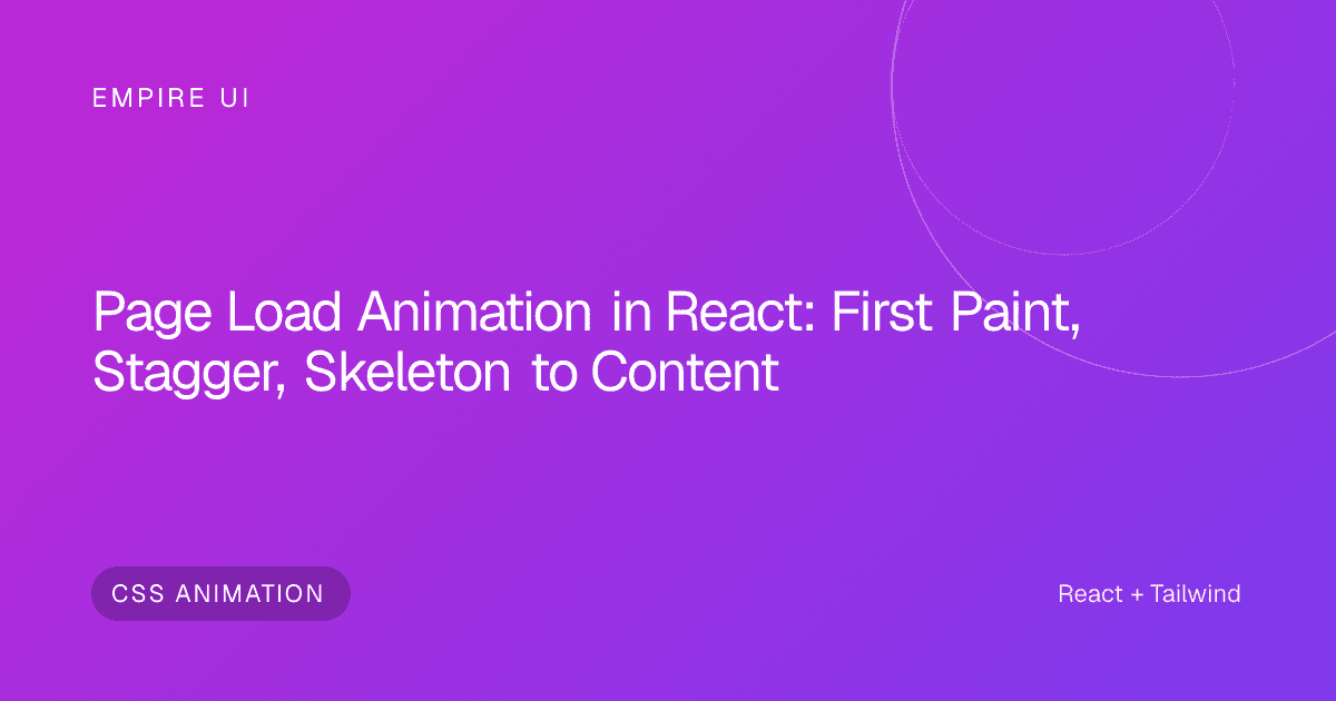 Browser window showing animated page load transition with skeleton loaders
