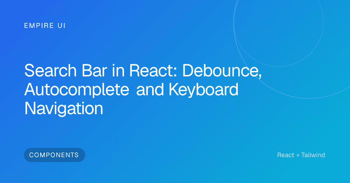 Code editor on screen showing React component search bar implementation