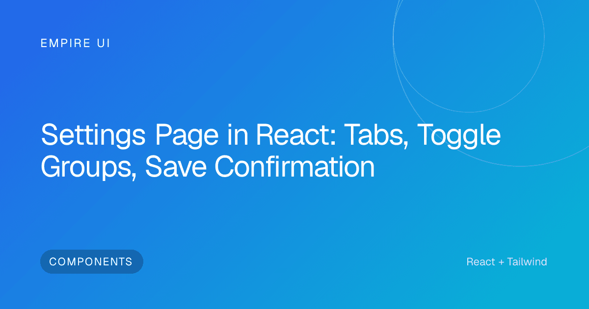 React settings page with tab navigation and toggle controls