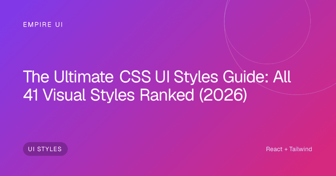 A grid of 40 CSS UI style cards showing glassmorphism, neumorphism, claymorphism, neobrutalism, and more visual design trends side by side